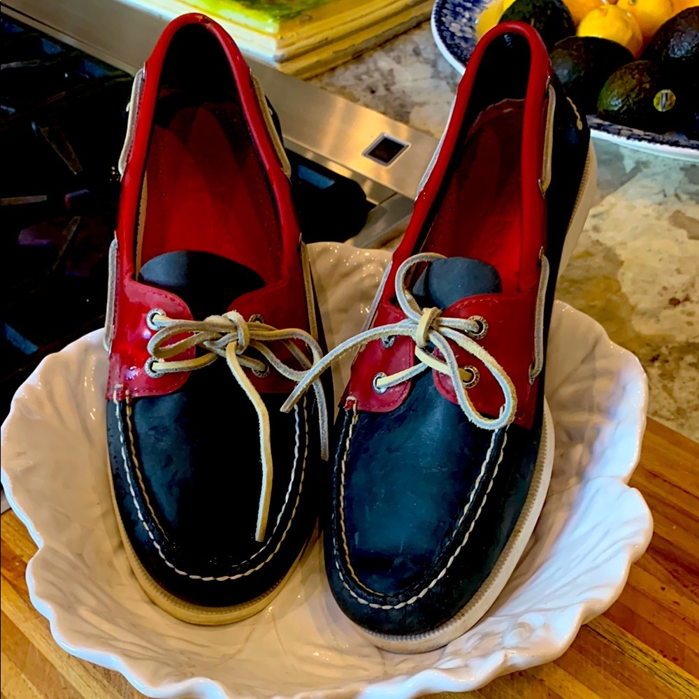 SPERRY top siders navy blue and red with whites sole